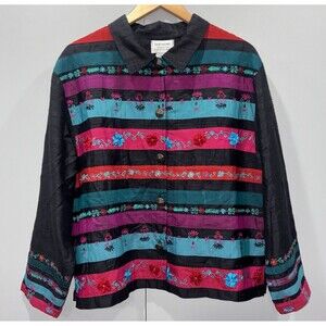Vintage 1990s Silk Embroidered Boho Jacket – Colorful Artisan Statement Layer